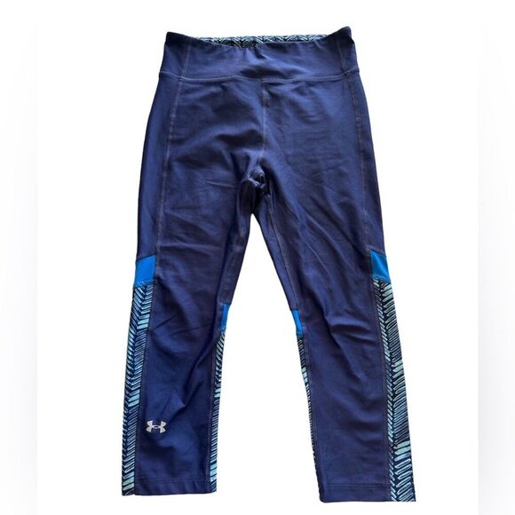 Women’s Blue Under Armour Cropped Athletic Workout Leggings Small - Picture 1 of 3